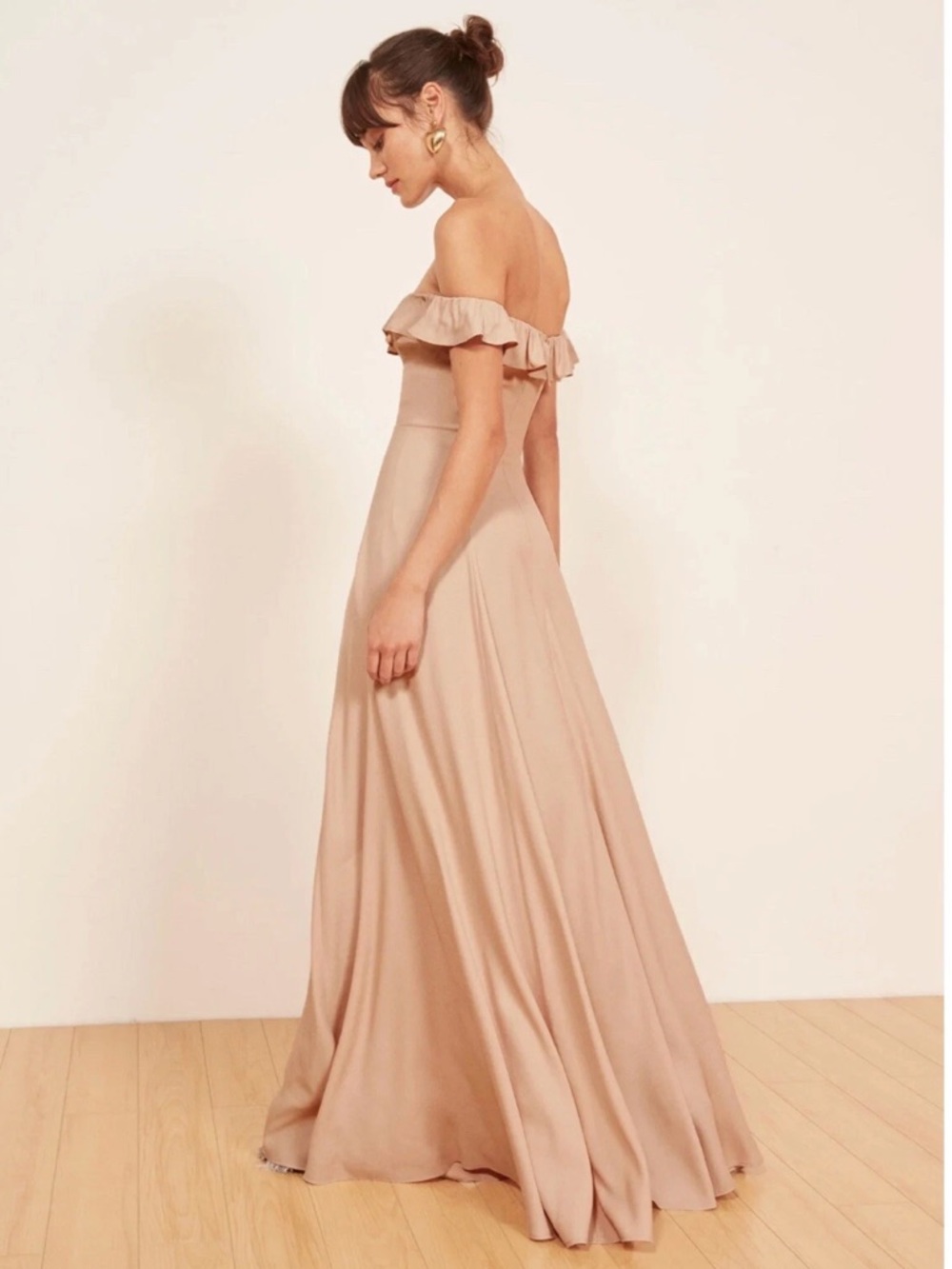 Reformation Pink Blush Verbena Off Shoulder Ruffle Maxi Dress Size 8 DAMAGED - Picture 3 of 11